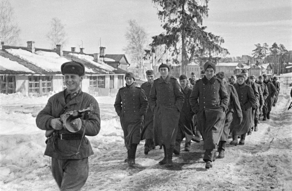 German POWs escorted by the Soviet guard